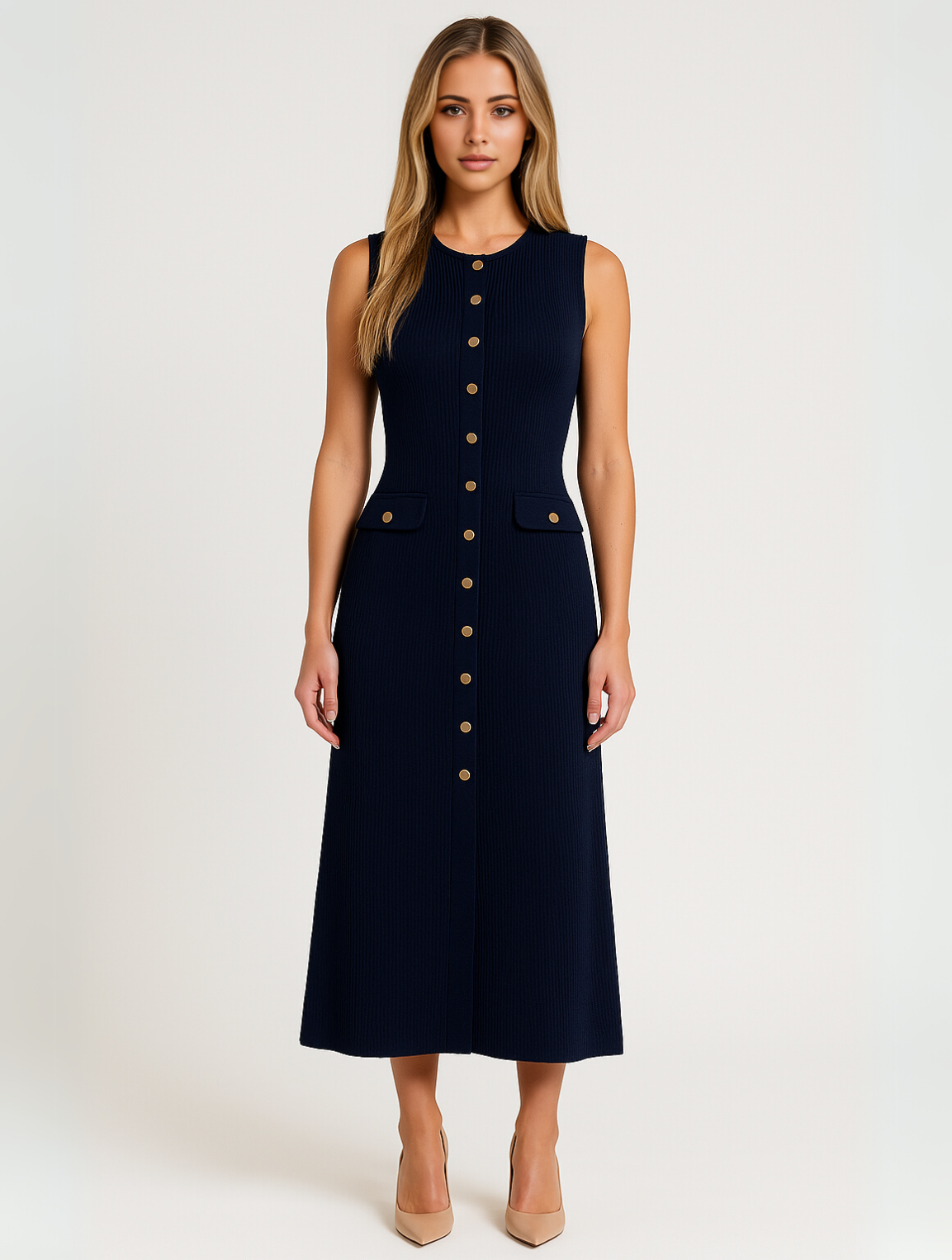 Elegante abito midi con bottoni