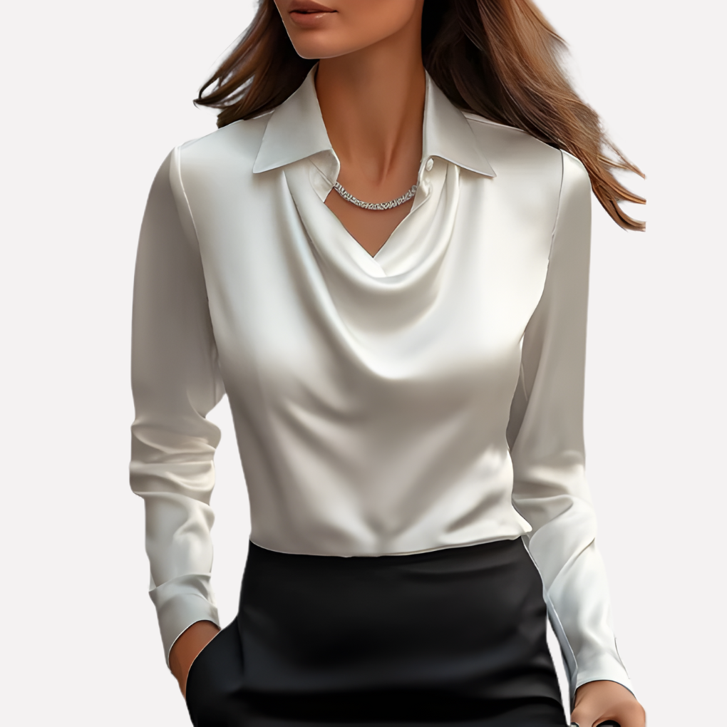 Elegante blusa da donna in raso con scollo drappeggiato