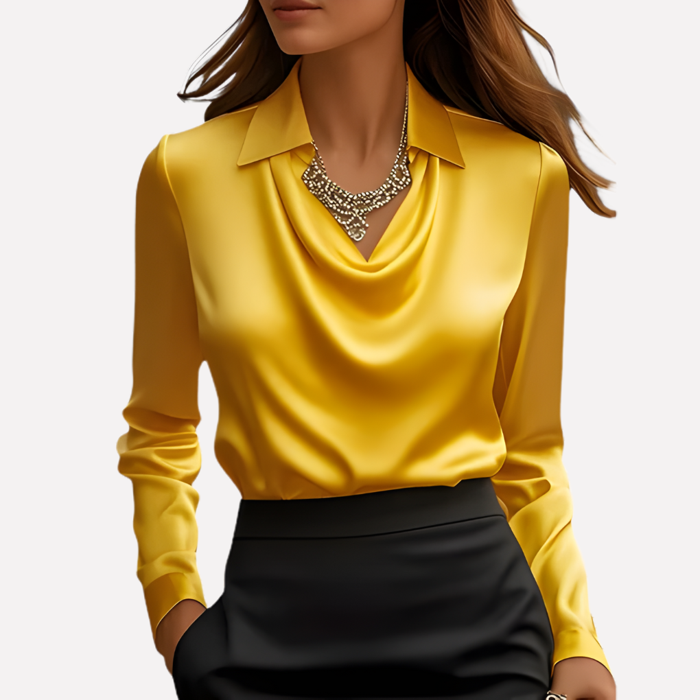 Elegante blusa da donna in raso con scollo drappeggiato