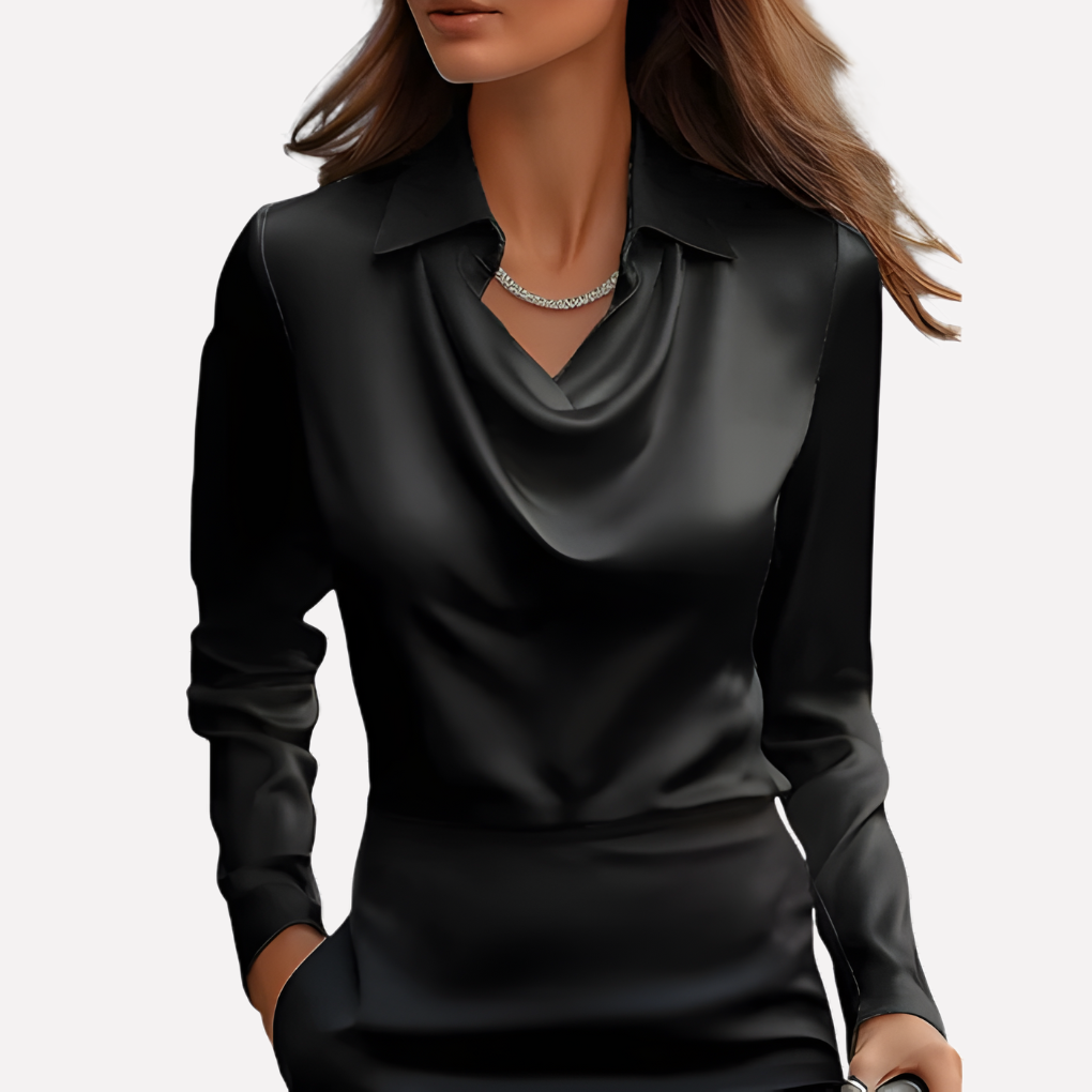 Elegante blusa da donna in raso con scollo drappeggiato