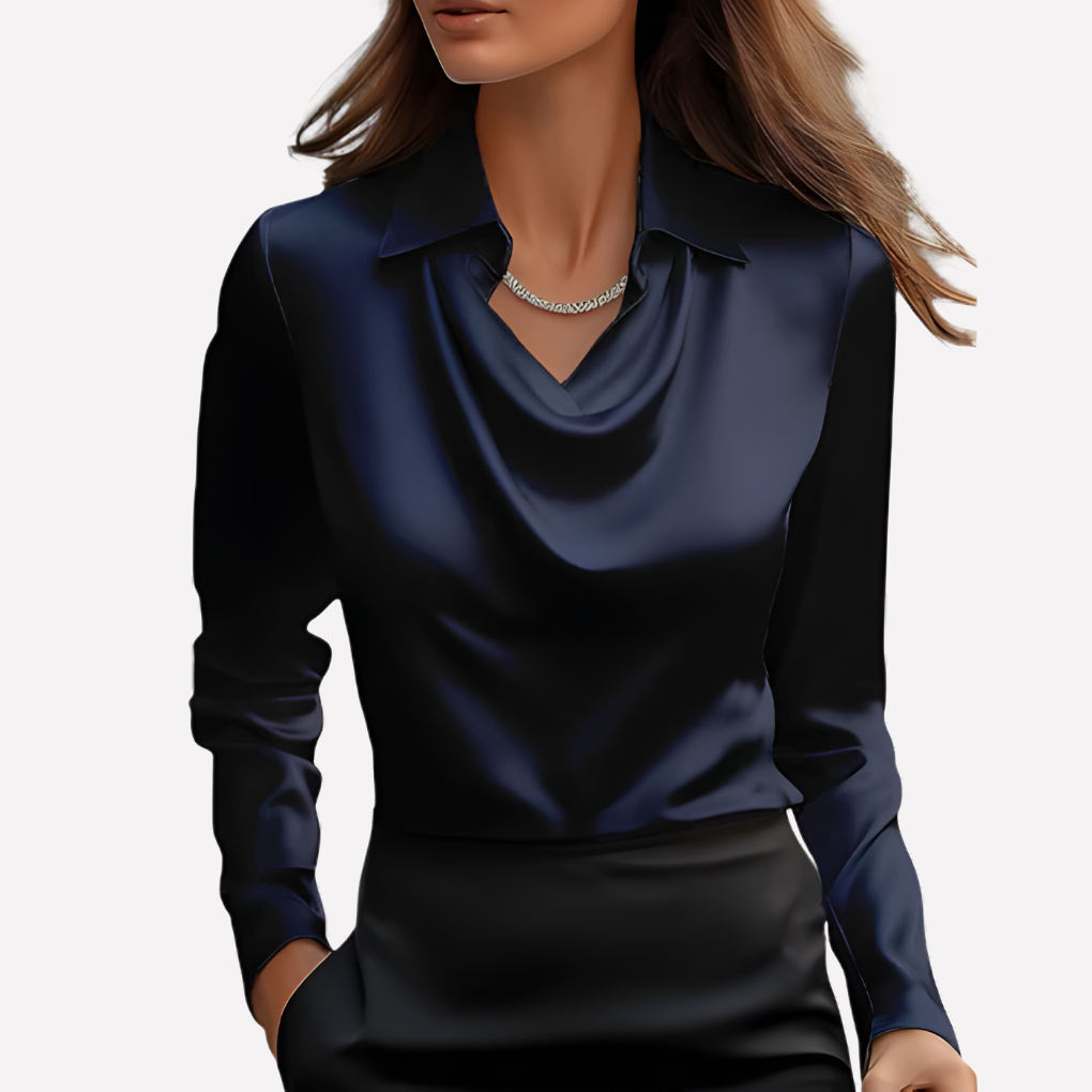 Elegante blusa da donna in raso con scollo drappeggiato