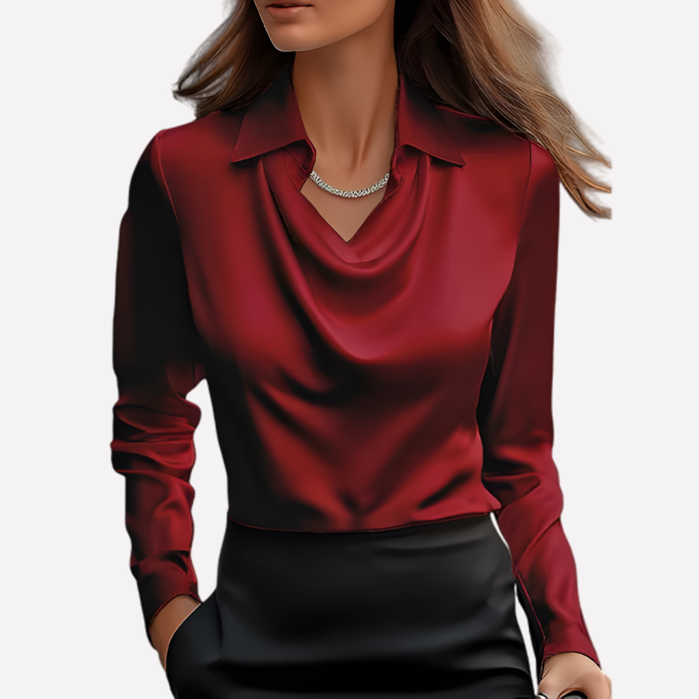 Elegante blusa da donna in raso con scollo drappeggiato