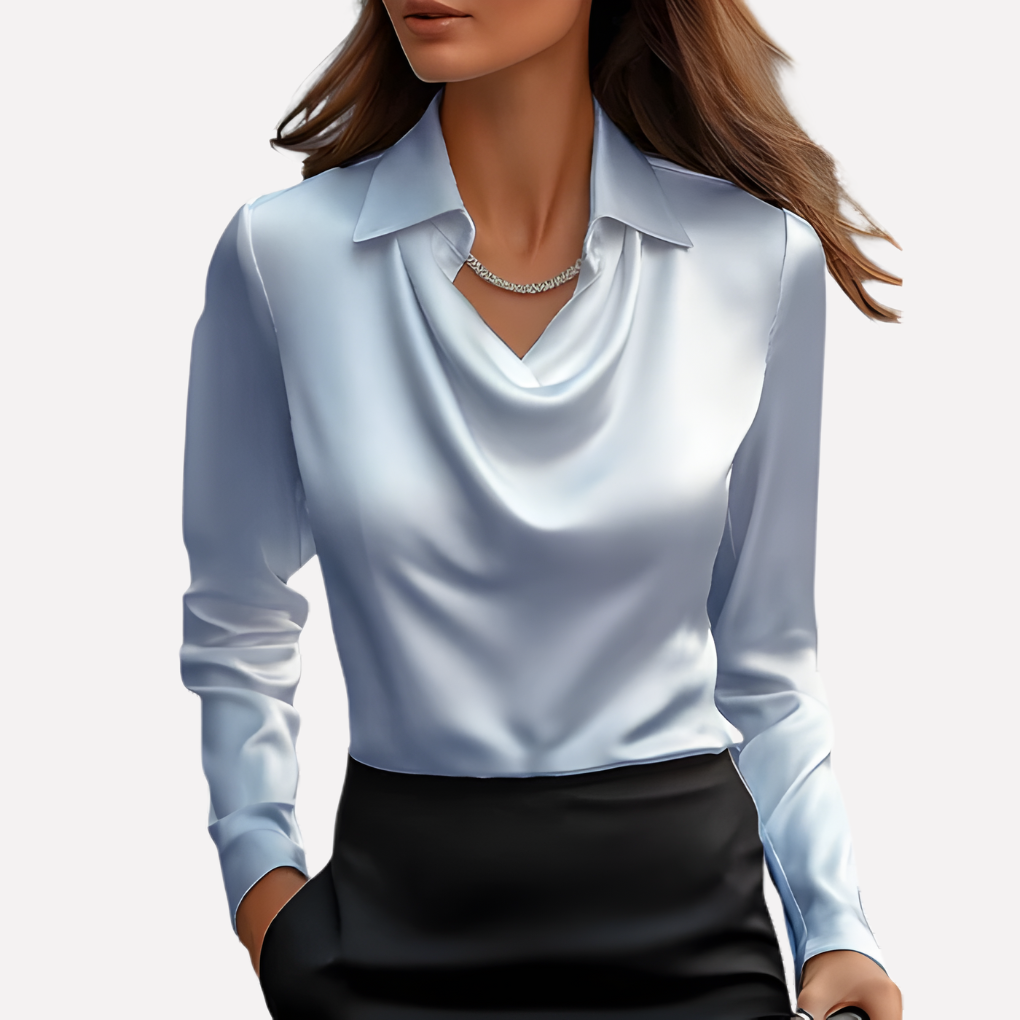 Elegante blusa da donna in raso con scollo drappeggiato