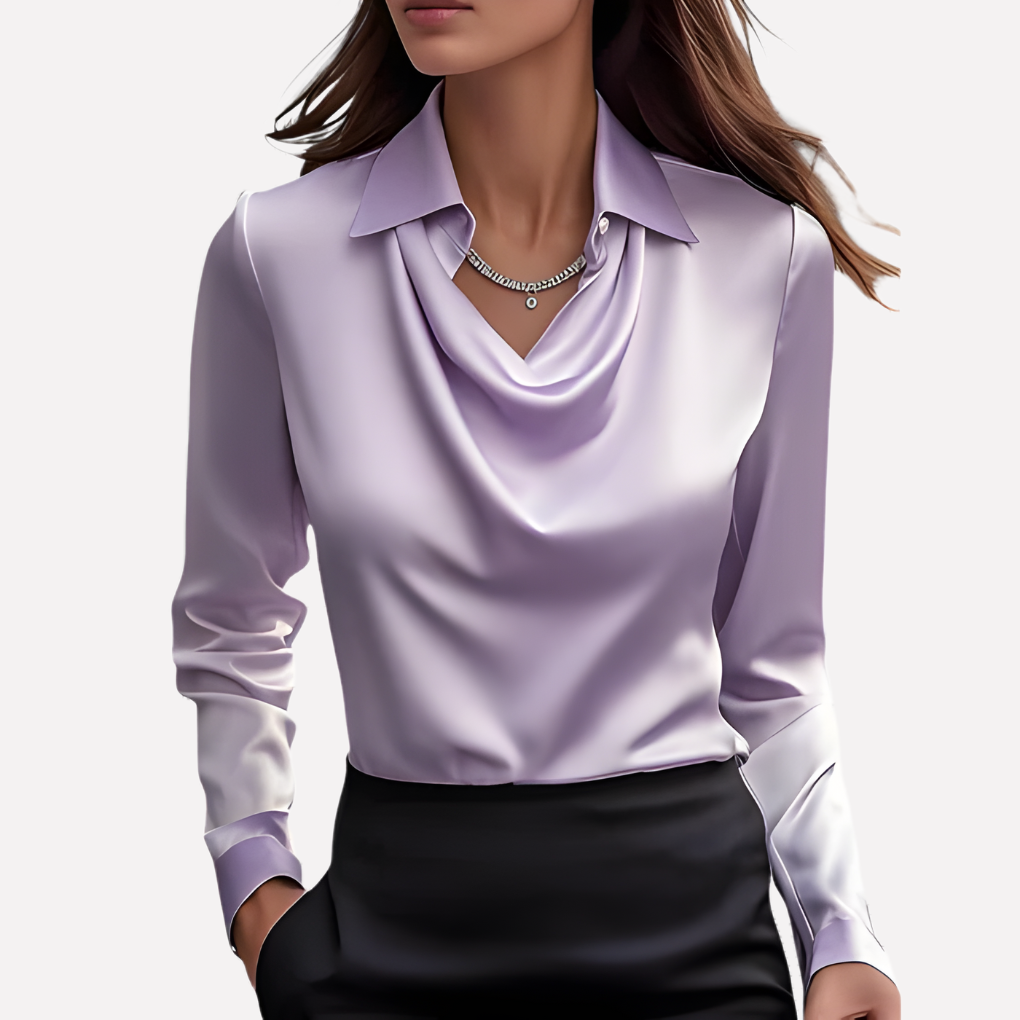 Elegante blusa da donna in raso con scollo drappeggiato