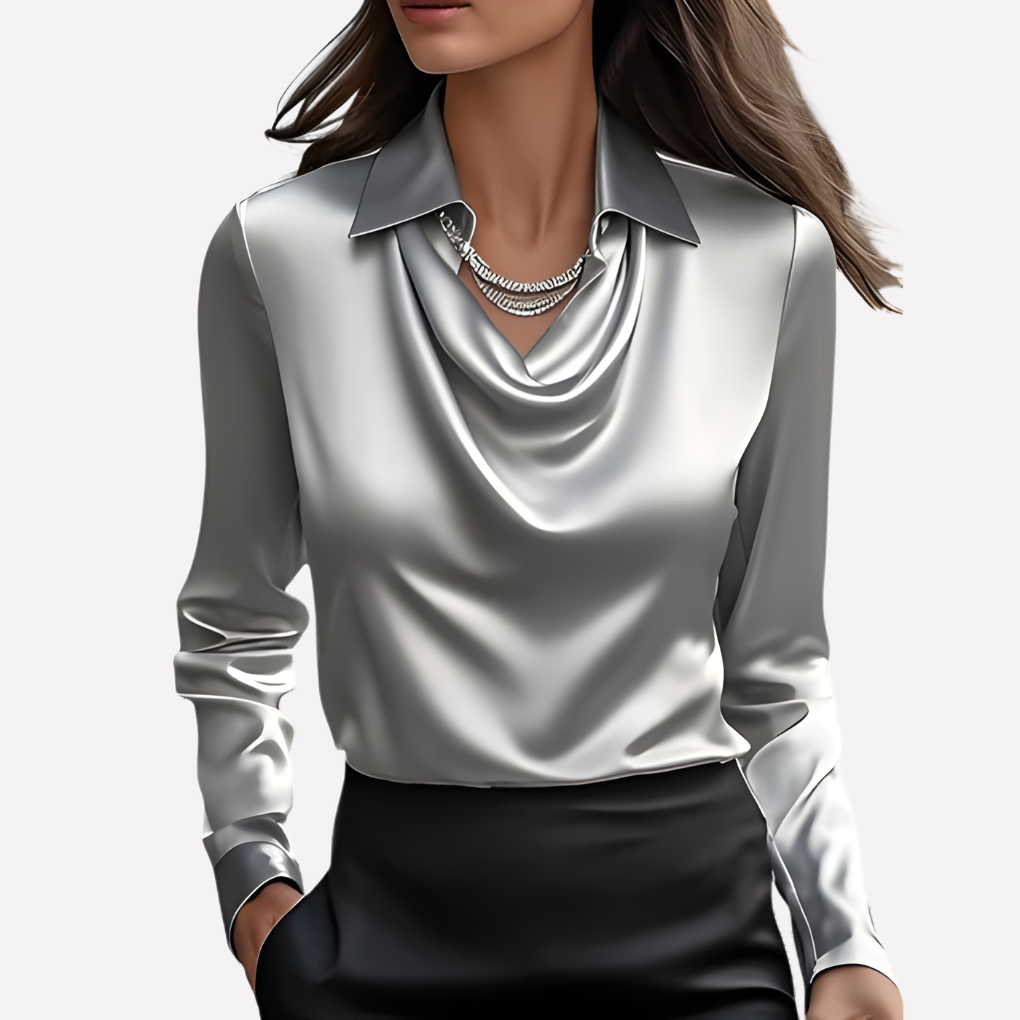 Elegante blusa da donna in raso con scollo drappeggiato