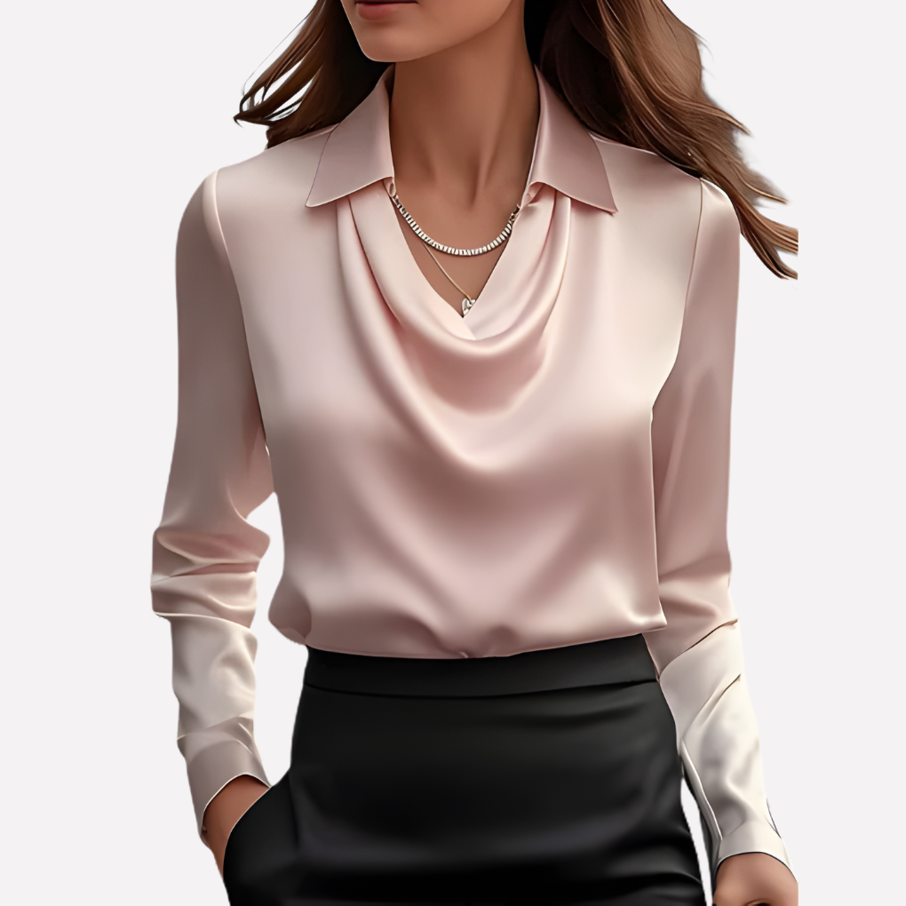 Elegante blusa da donna in raso con scollo drappeggiato
