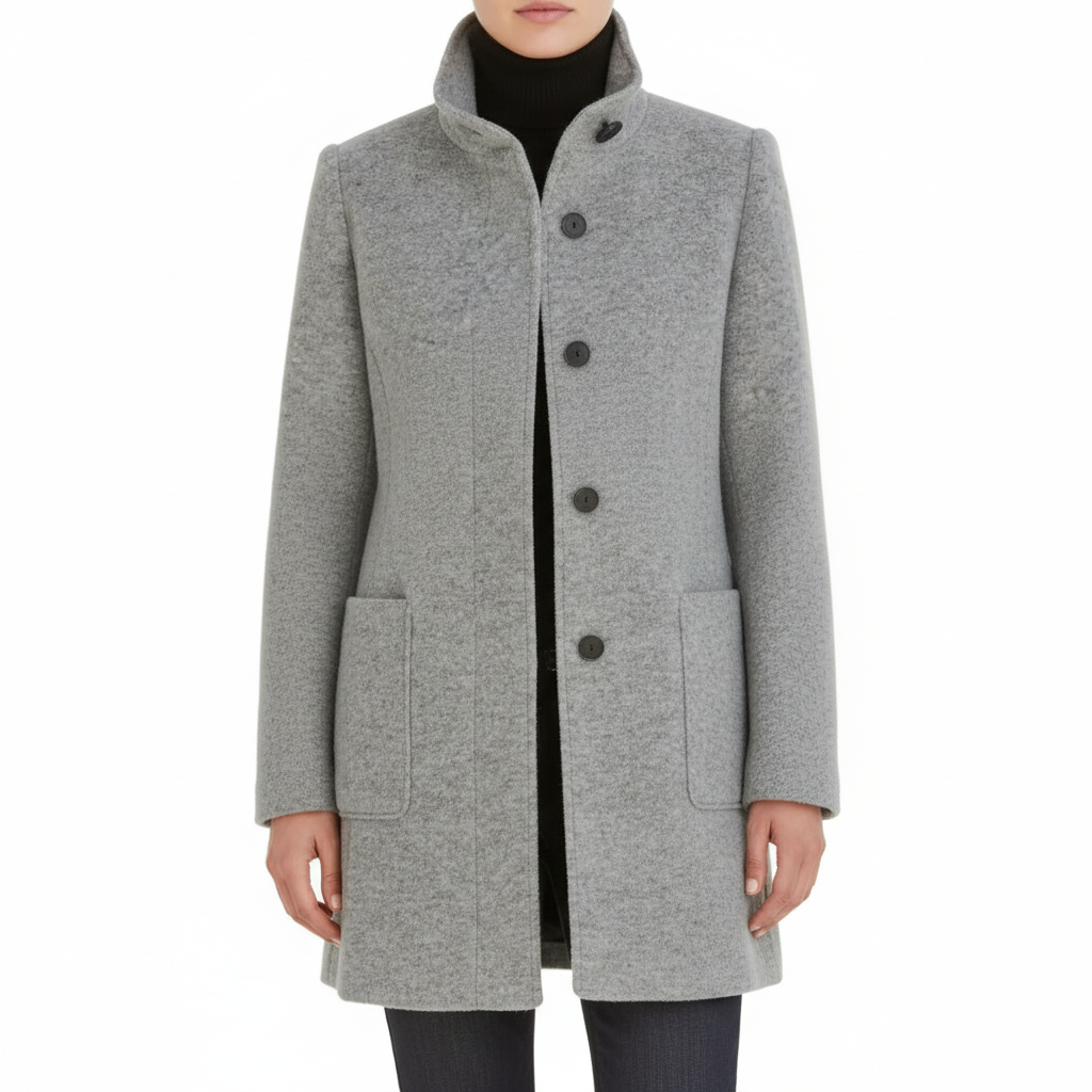 Elegante cappotto invernale da donna in lana con chiusura a bottoni