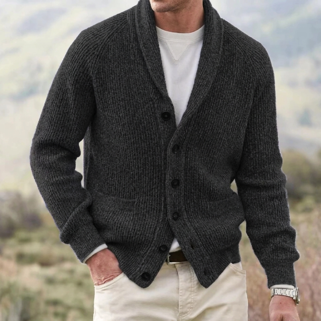 Elegante Cardigan Uomo a Maniche Lunghe con Collo a Scialle