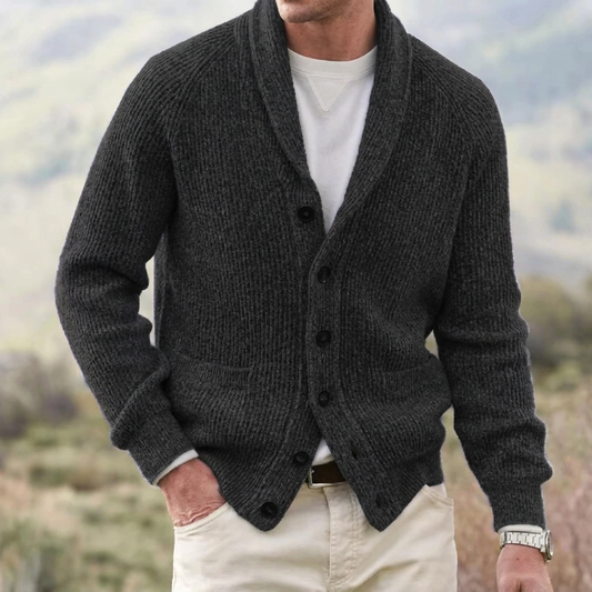 Elegante Cardigan Uomo a Maniche Lunghe con Collo a Scialle