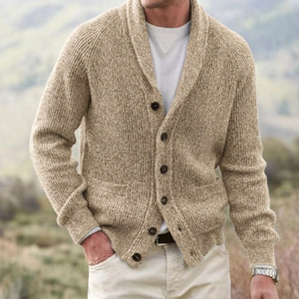 Elegante Cardigan Uomo a Maniche Lunghe con Collo a Scialle