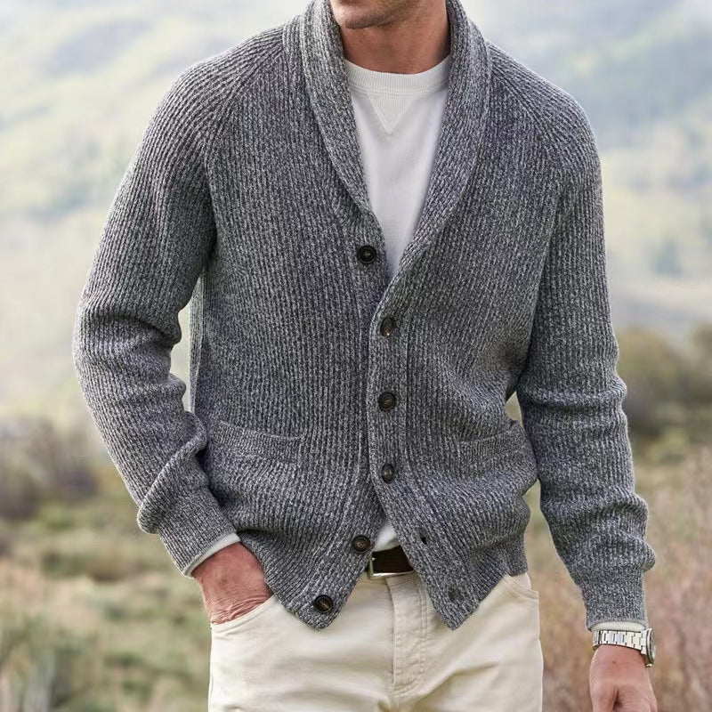Elegante Cardigan Uomo a Maniche Lunghe con Collo a Scialle