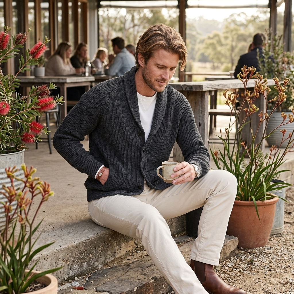 Elegante Cardigan Uomo a Maniche Lunghe con Collo a Scialle