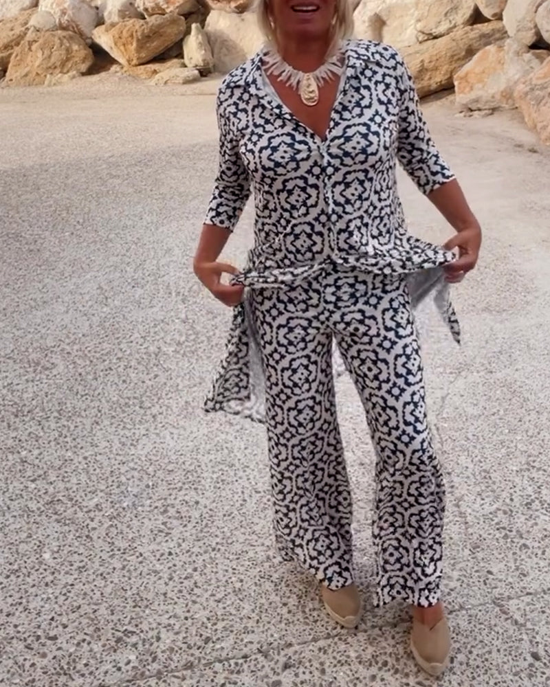 Elegante completo due pezzi stampato per uno stile quotidiano