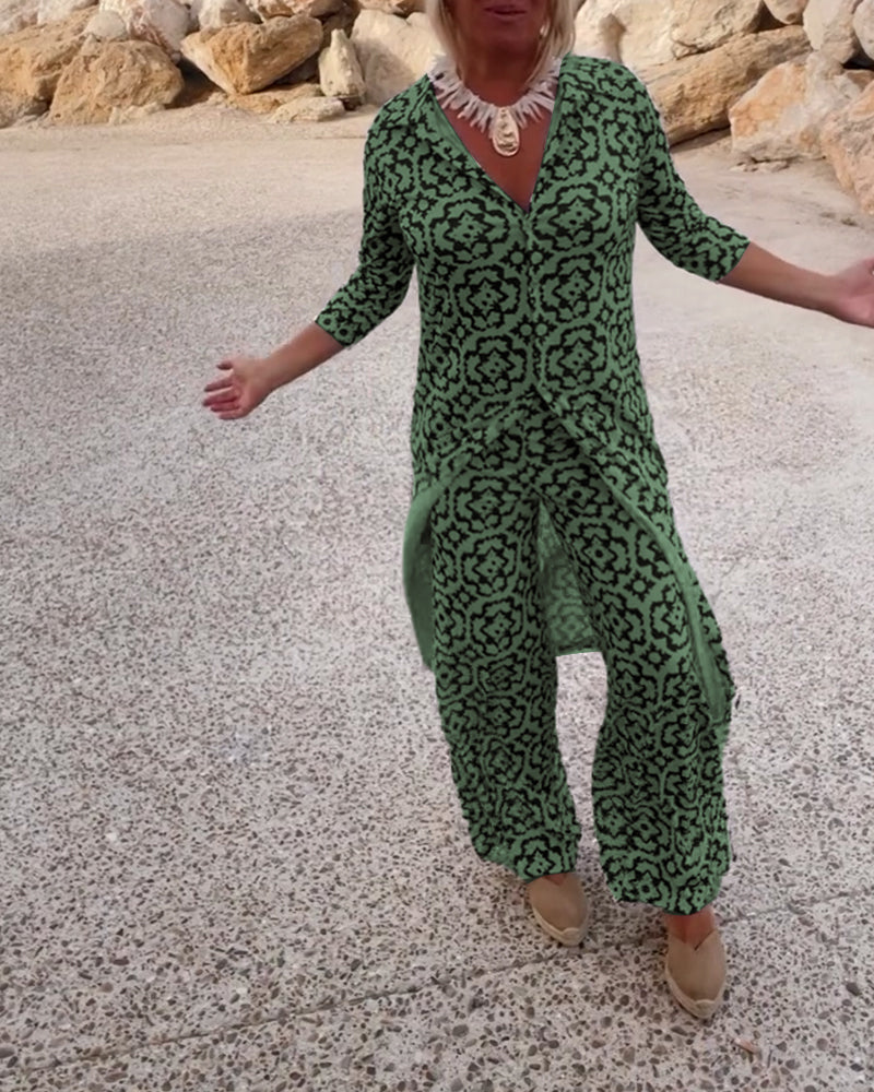 Elegante completo due pezzi stampato per uno stile quotidiano