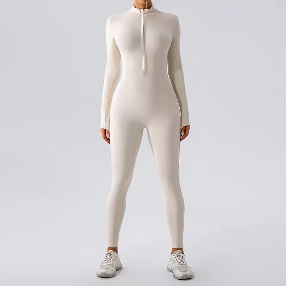 Elegante jumpsuit da donna a maniche lunghe con collo alto