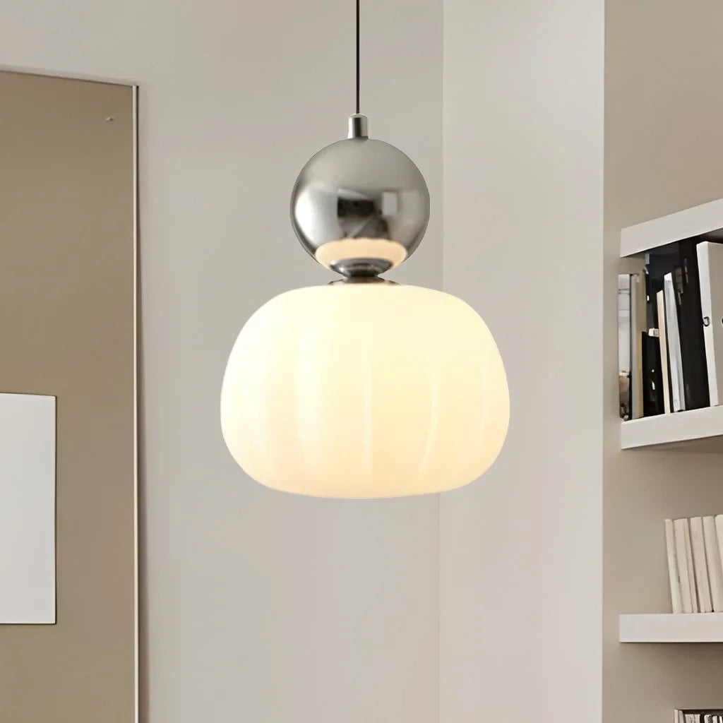 Elegante Lampada a Sospensione in Vetro con Dettagli Dorati – Lampadario da Cucina in Stile Art Déco