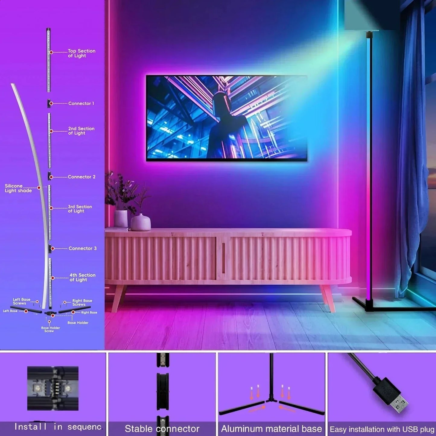 Elegante Lampada ad Angolo RGB con Telecomando - Illuminazione Moderna