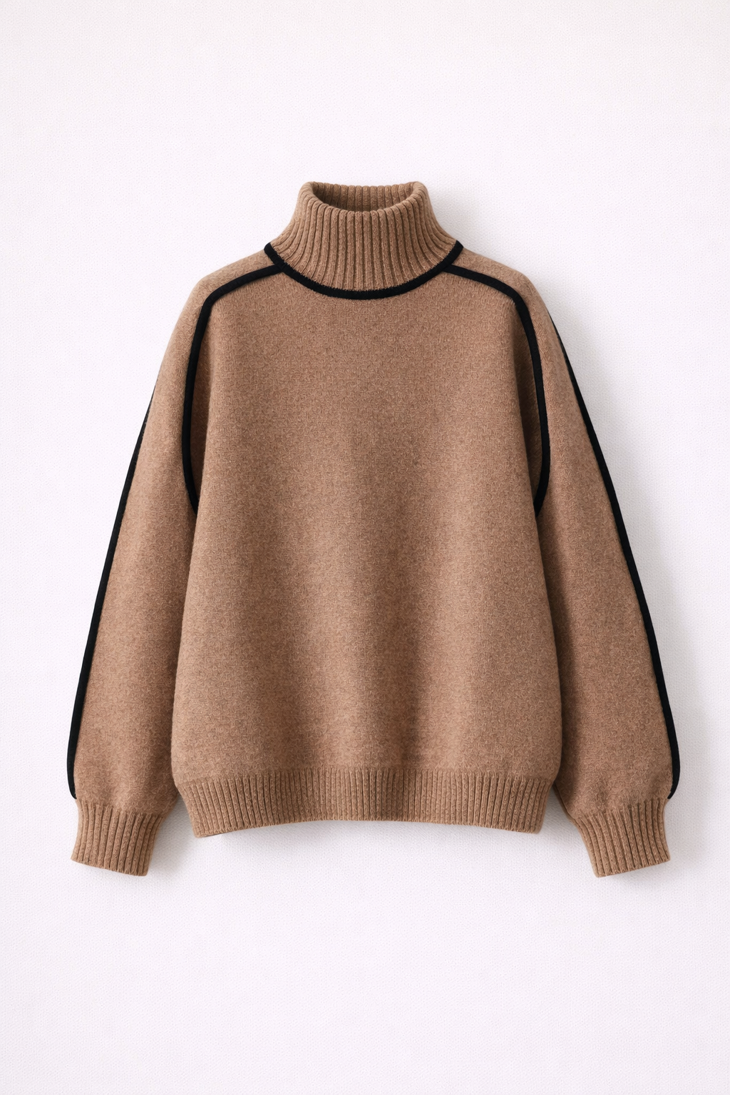Elegante maglione a collo alto da donna in cashmere con raffinati dettagli a contrasto