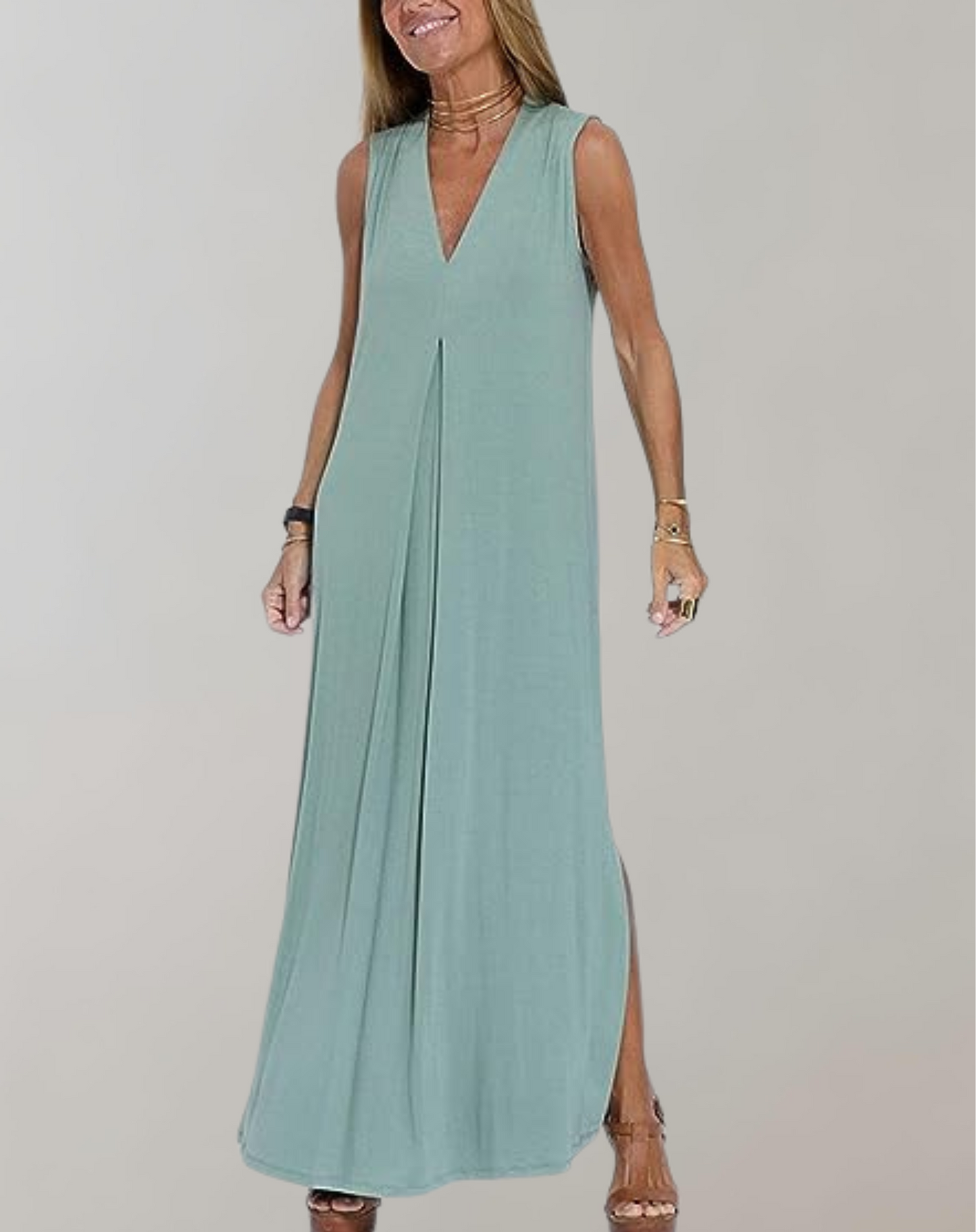 Elegante vestito lungo estivo con scollo a V