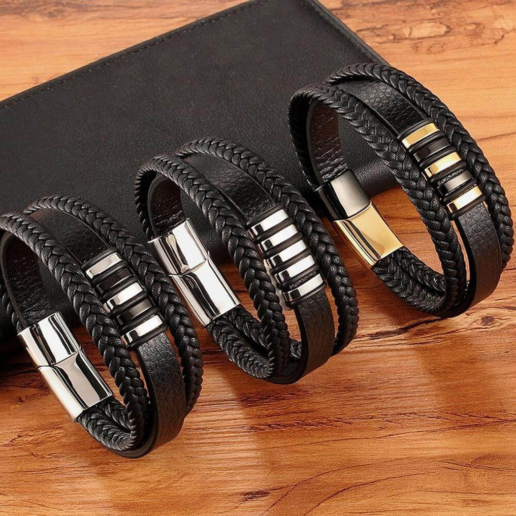 Eleganti bracciali da uomo in vera pelle