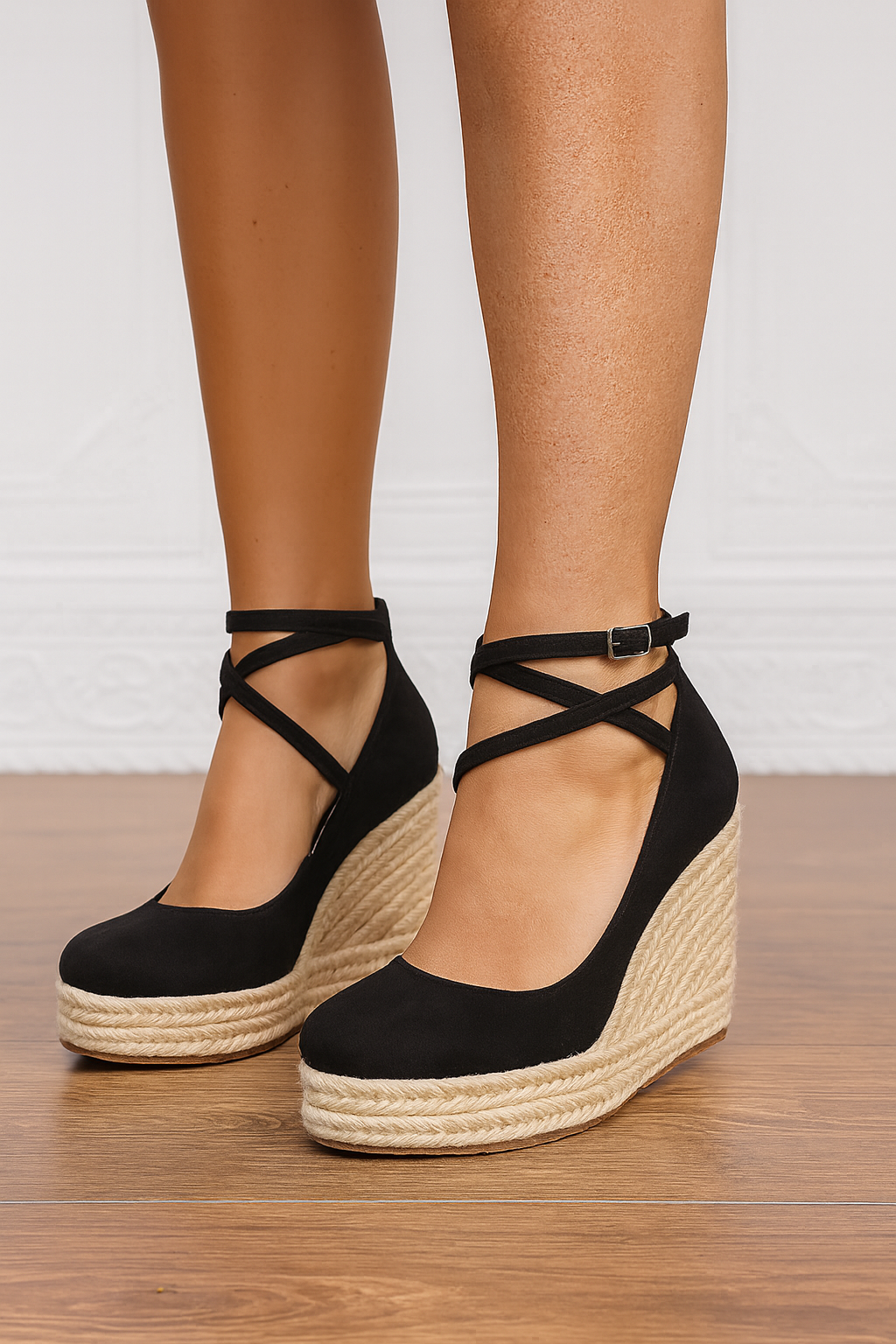 Eleganti scarpe con zeppa e plateau con cinturini Incrociati