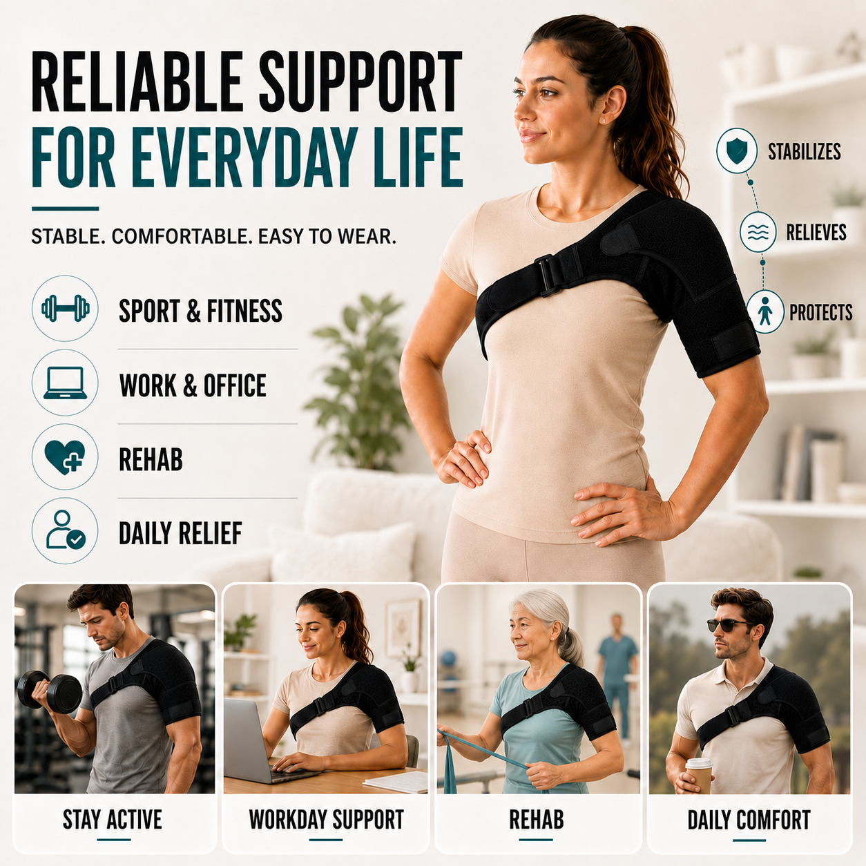 Fascia di supporto per spalla regolabile