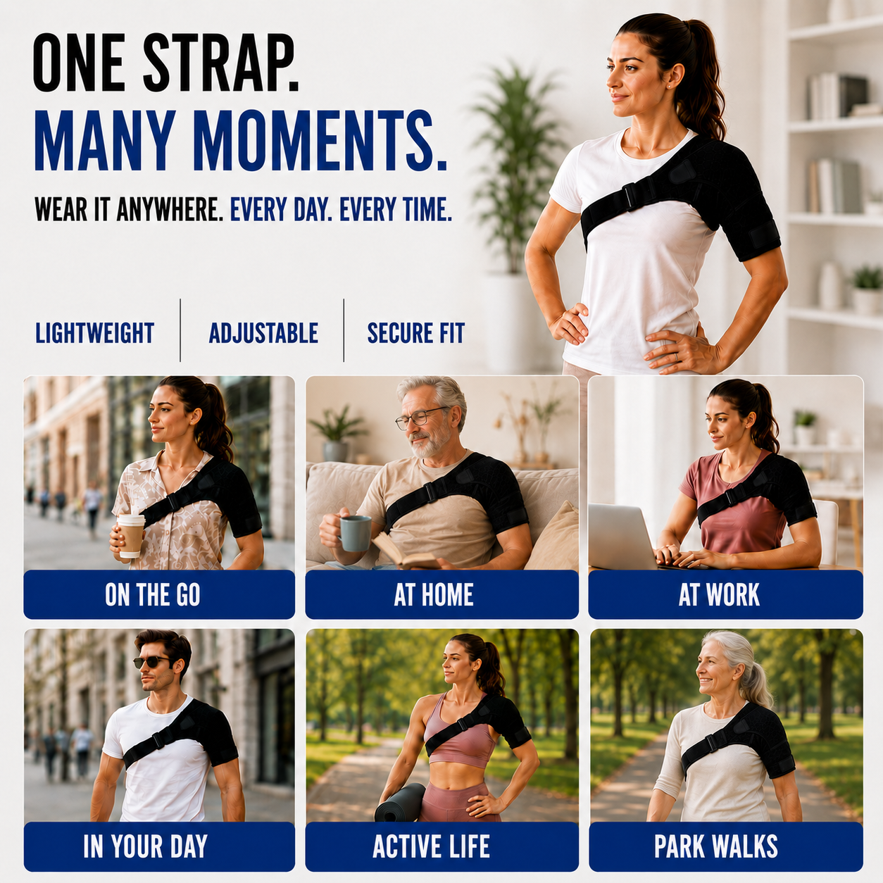 Fascia di supporto per spalla regolabile