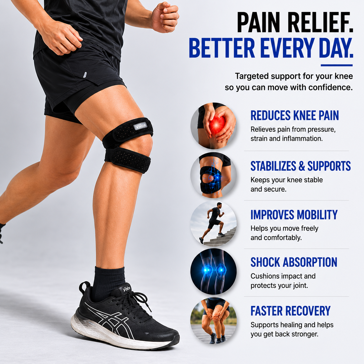 Fascia di supporto rotuleo regolabile