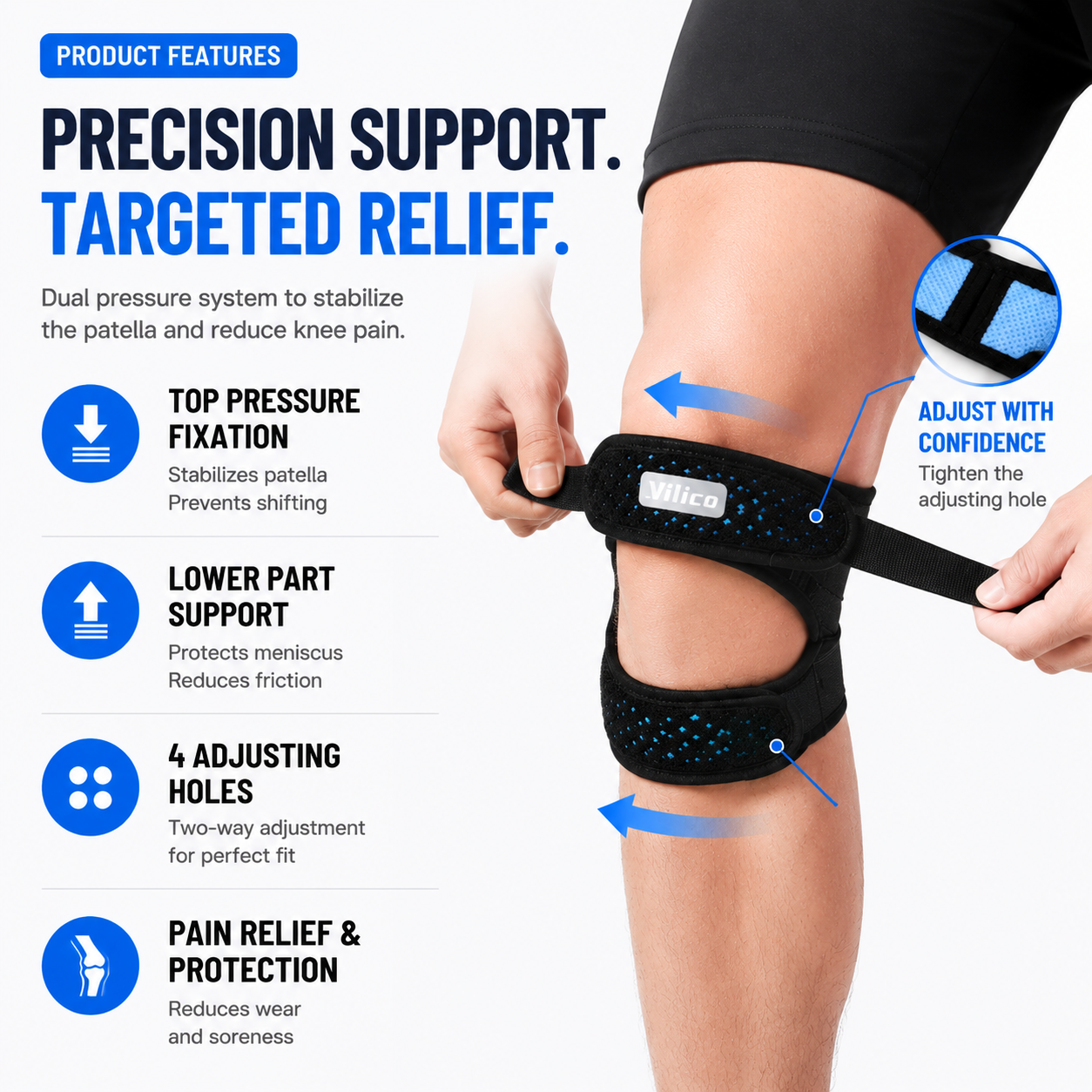 Fascia di supporto rotuleo regolabile