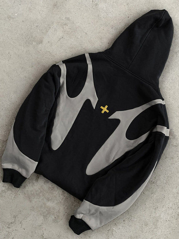 Felpa con cappuccio oversize da uomo a maniche lunghe con dettagli a contrasto in stile Y2K