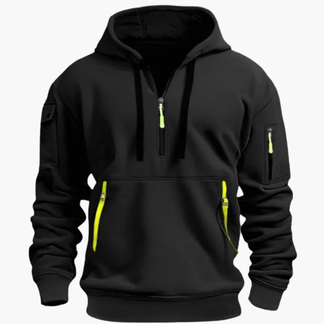 Felpa da uomo con cappuccio regolabile e tasche con zip