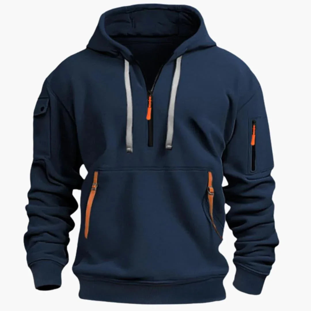 Felpa da uomo con cappuccio regolabile e tasche con zip