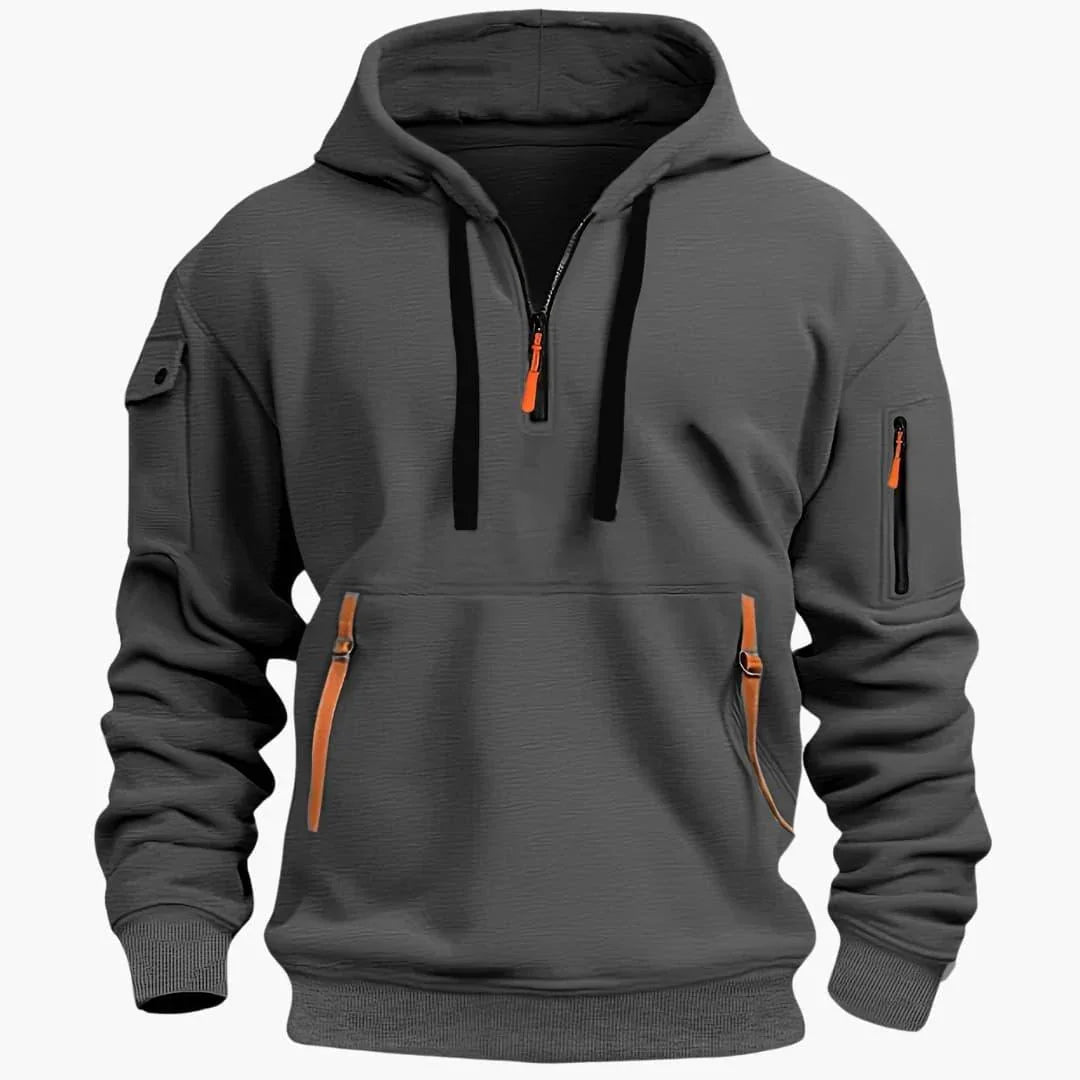 Felpa da uomo con cappuccio regolabile e tasche con zip