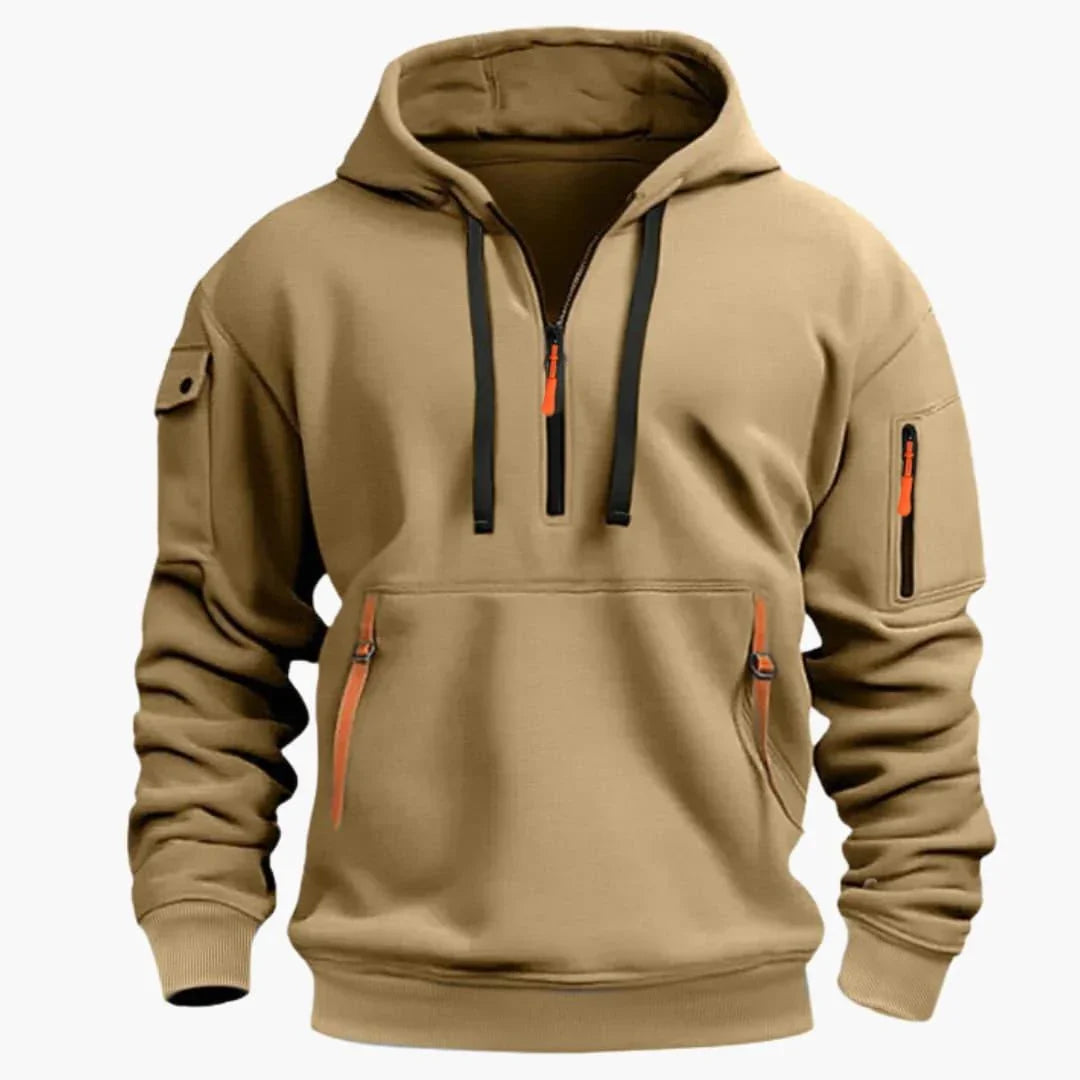 Felpa da uomo con cappuccio regolabile e tasche con zip