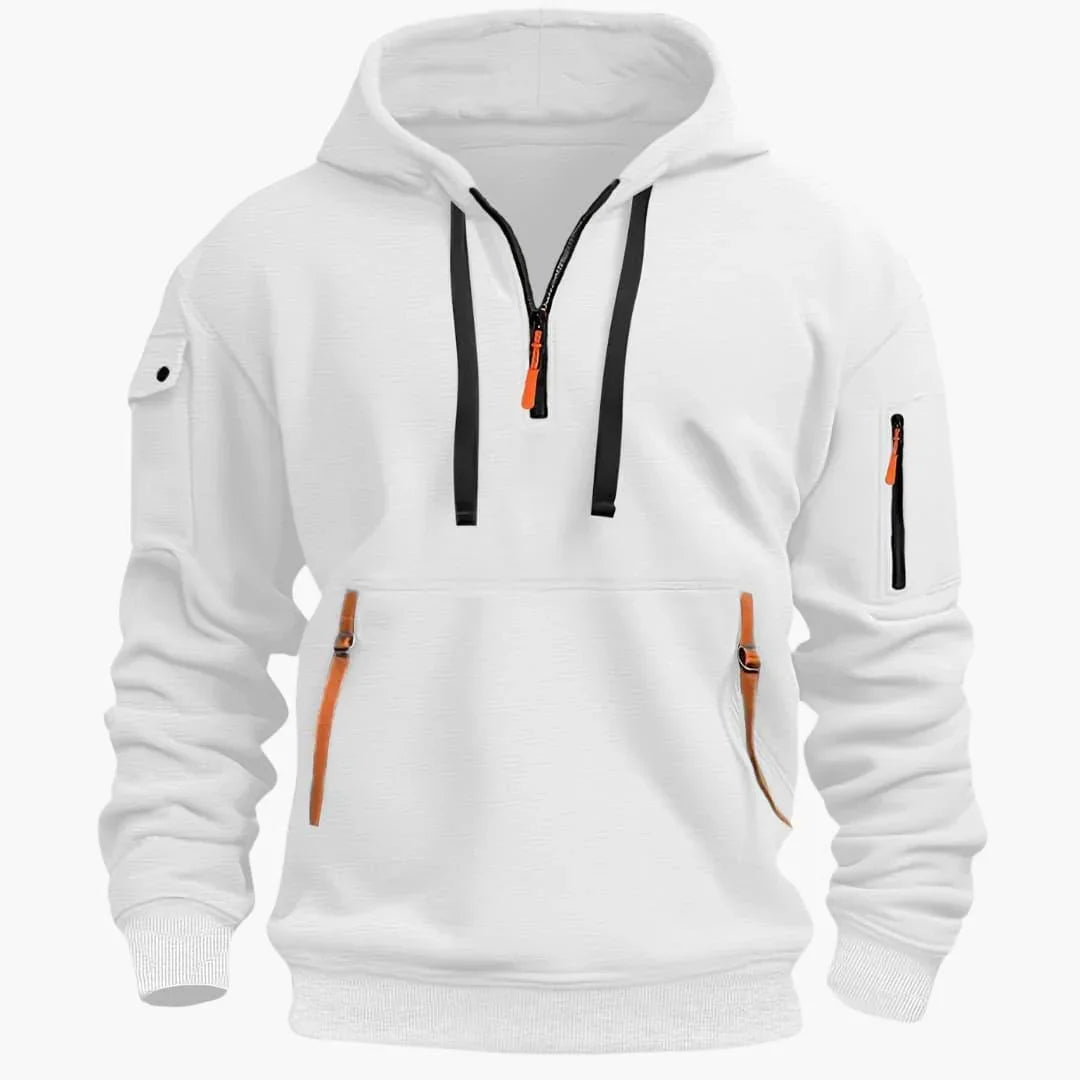 Felpa da uomo con cappuccio regolabile e tasche con zip