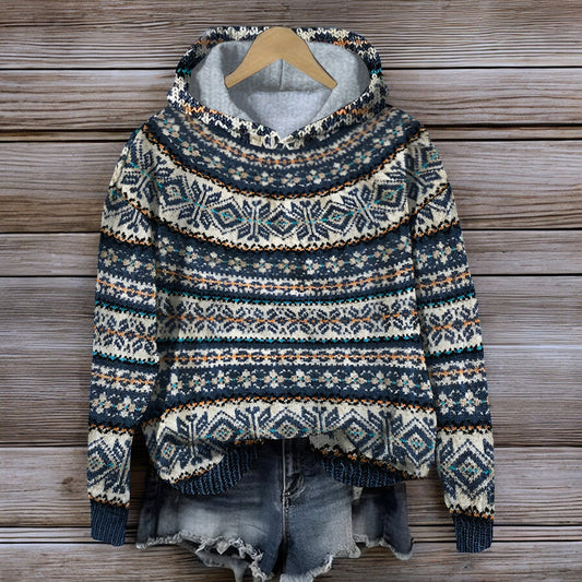 Felpa in maglia con cappuccio e motivo islandese per l'inverno