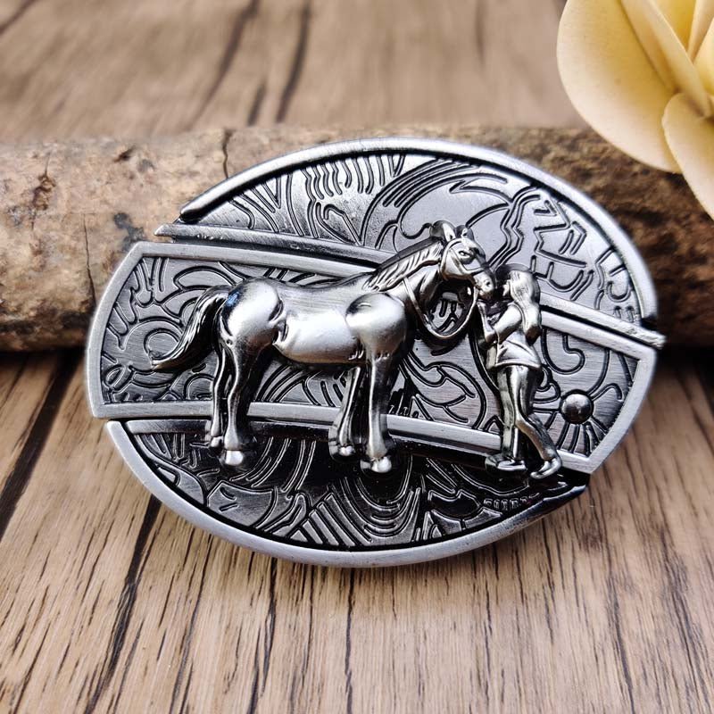 Fibbia per cintura ovale da cowboy in metallo