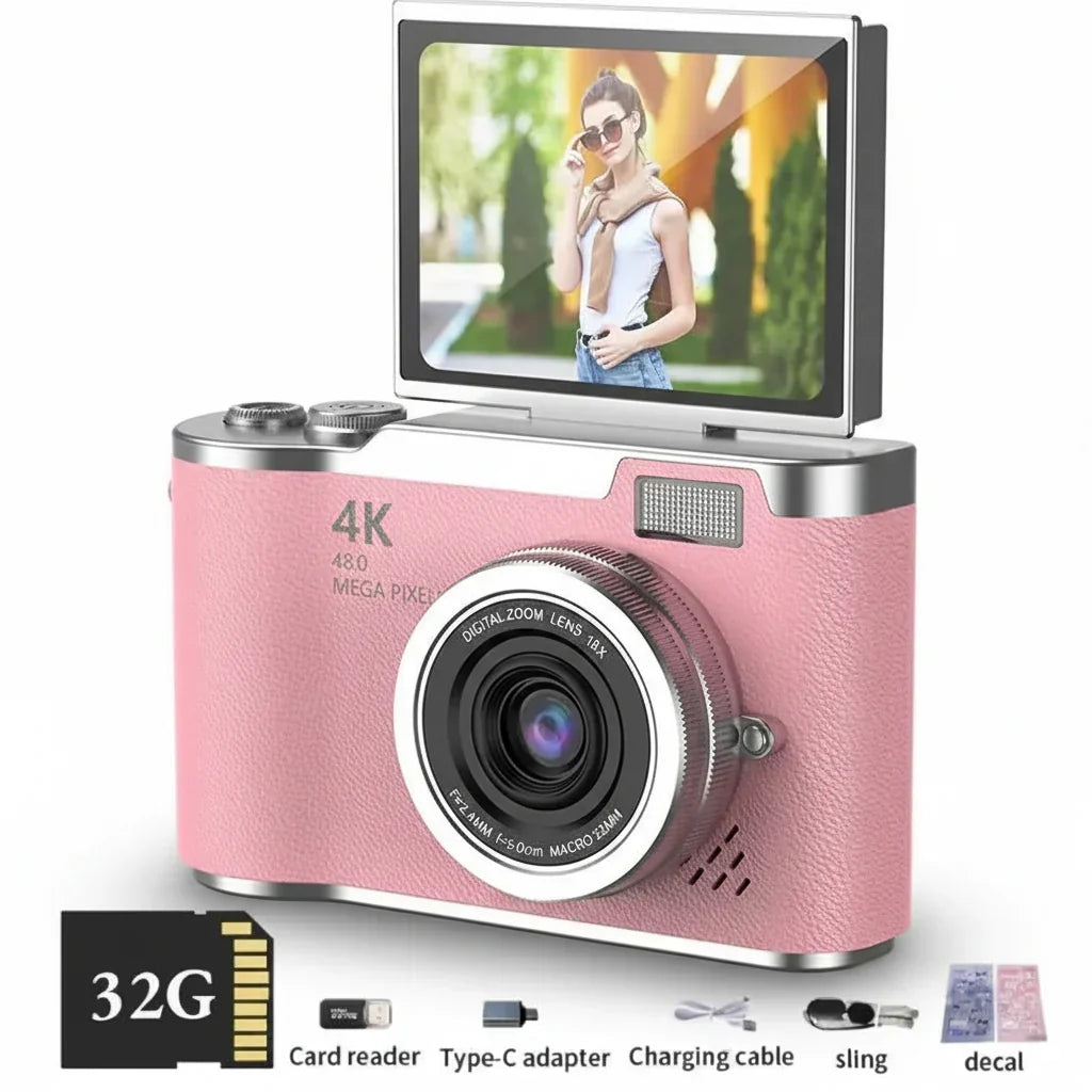Fotocamera Digitale Compatta 4K con Schermo Ribaltabile, 48 MP, Zoom 8X per Foto e Video