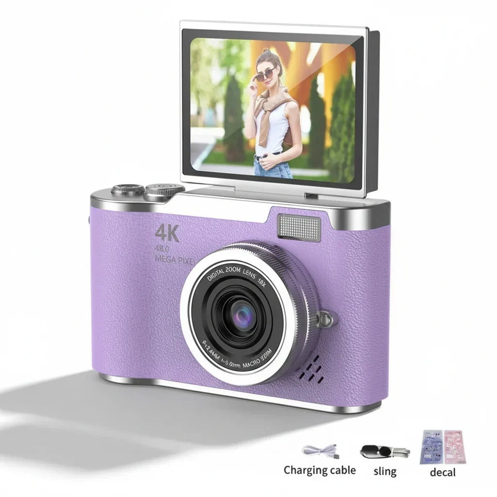 Fotocamera Digitale Compatta 4K con Schermo Ribaltabile, 48 MP, Zoom 8X per Foto e Video
