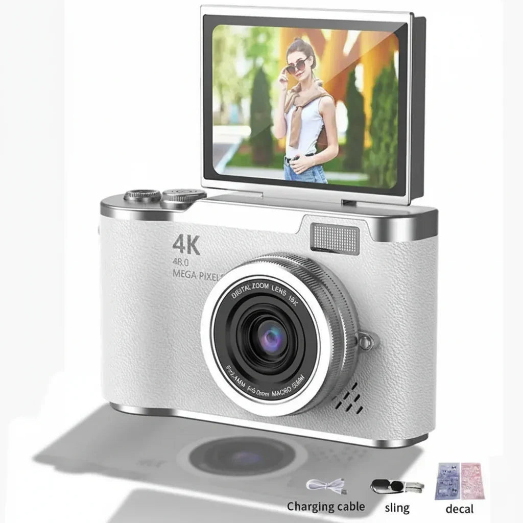Fotocamera Digitale Compatta 4K con Schermo Ribaltabile, 48 MP, Zoom 8X per Foto e Video