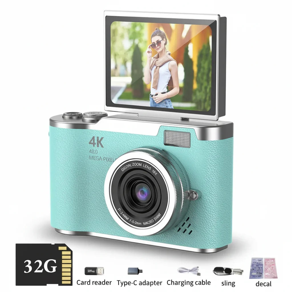 Fotocamera Digitale Compatta 4K con Schermo Ribaltabile, 48 MP, Zoom 8X per Foto e Video
