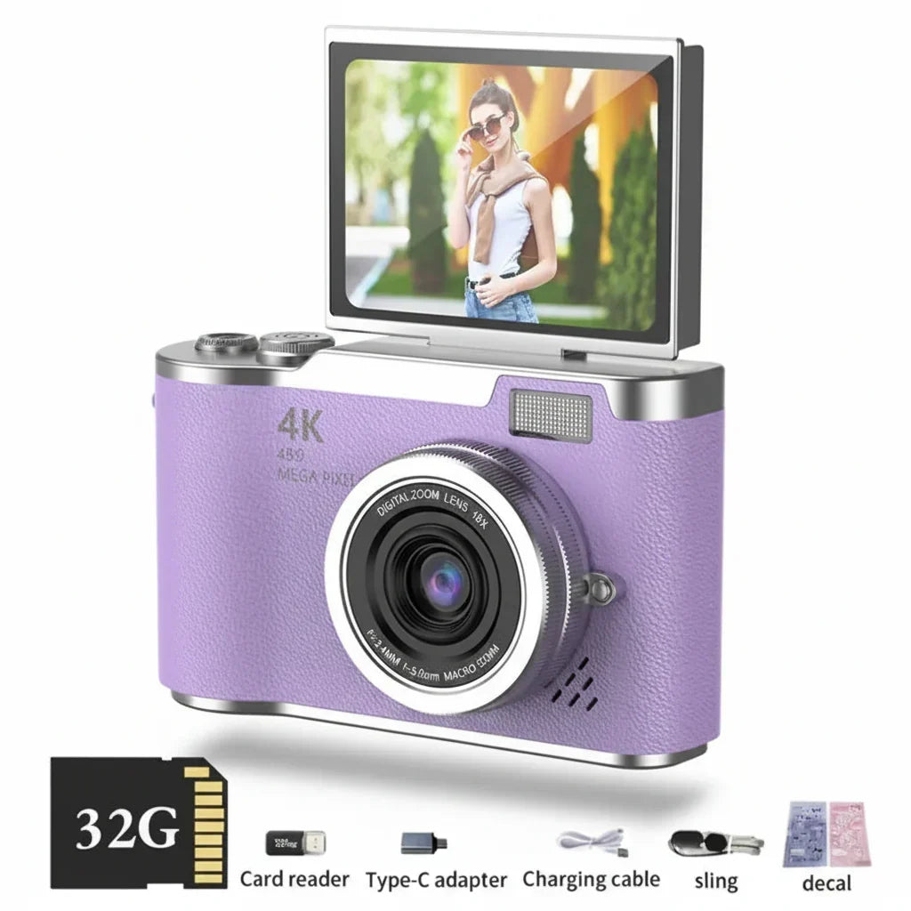 Fotocamera Digitale Compatta 4K con Schermo Ribaltabile, 48 MP, Zoom 8X per Foto e Video