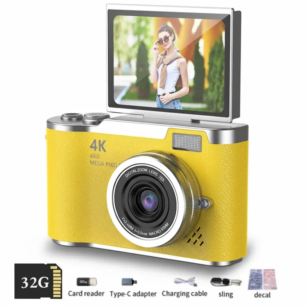 Fotocamera Digitale Compatta 4K con Schermo Ribaltabile, 48 MP, Zoom 8X per Foto e Video
