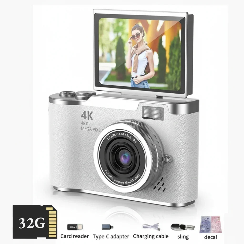 Fotocamera Digitale Compatta 4K con Schermo Ribaltabile, 48 MP, Zoom 8X per Foto e Video