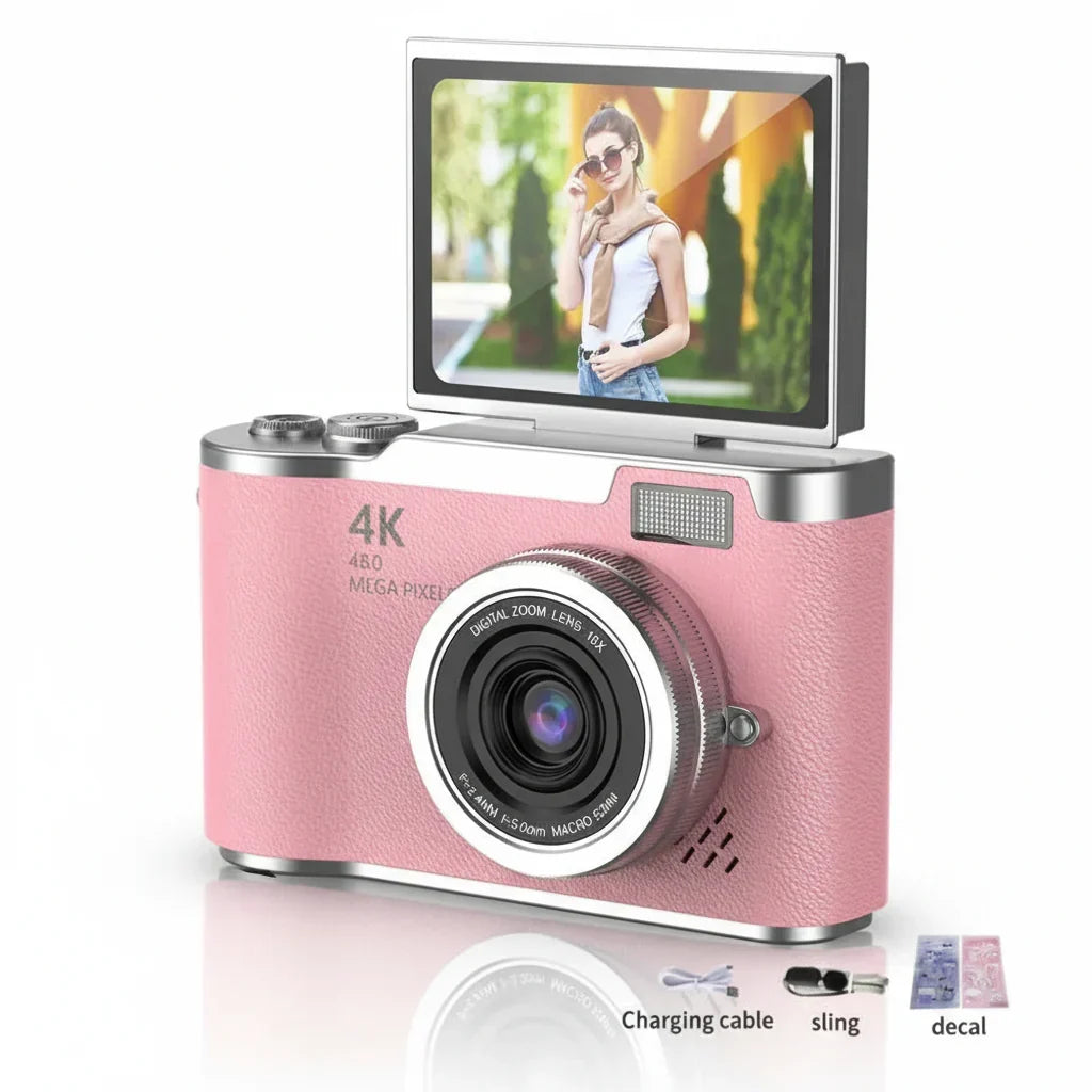 Fotocamera Digitale Compatta 4K con Schermo Ribaltabile, 48 MP, Zoom 8X per Foto e Video