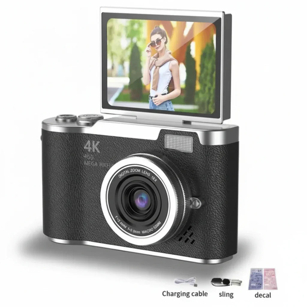 Fotocamera Digitale Compatta 4K con Schermo Ribaltabile, 48 MP, Zoom 8X per Foto e Video