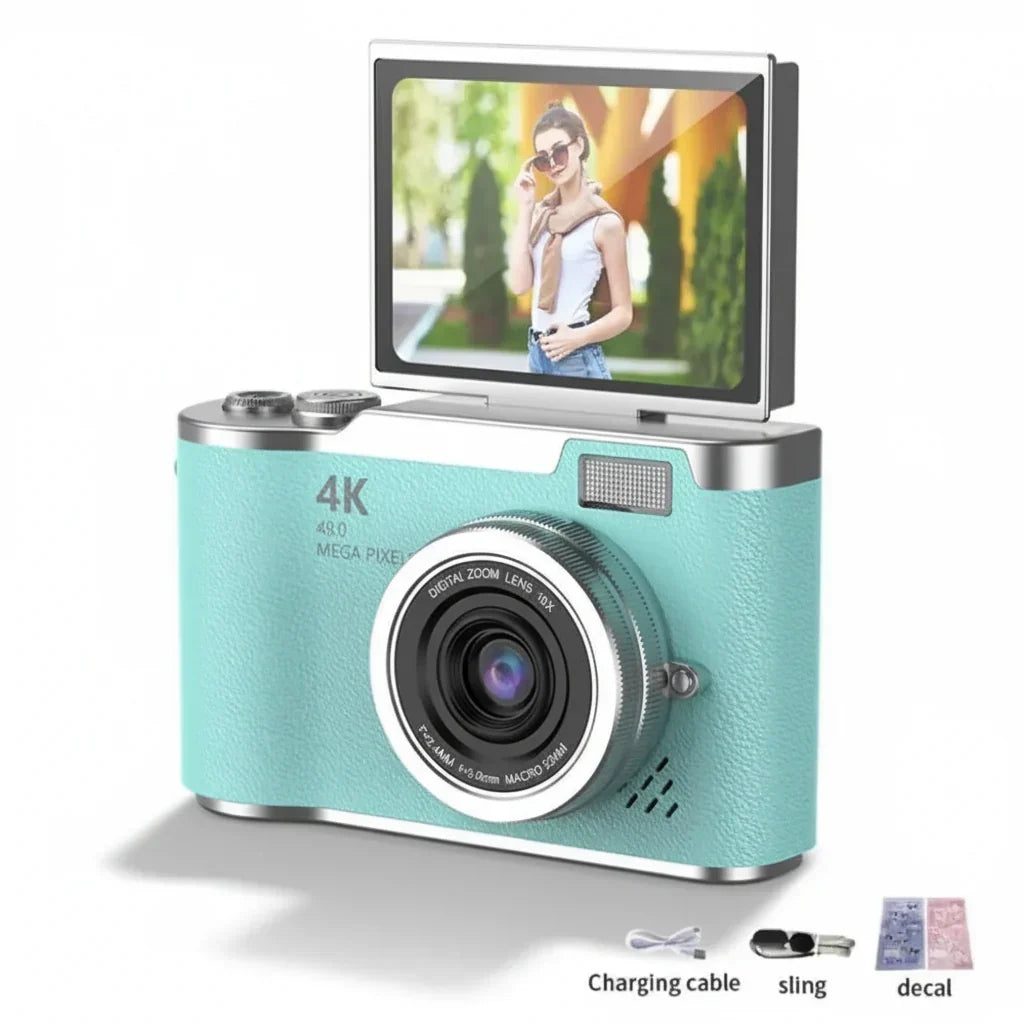 Fotocamera Digitale Compatta 4K con Schermo Ribaltabile, 48 MP, Zoom 8X per Foto e Video