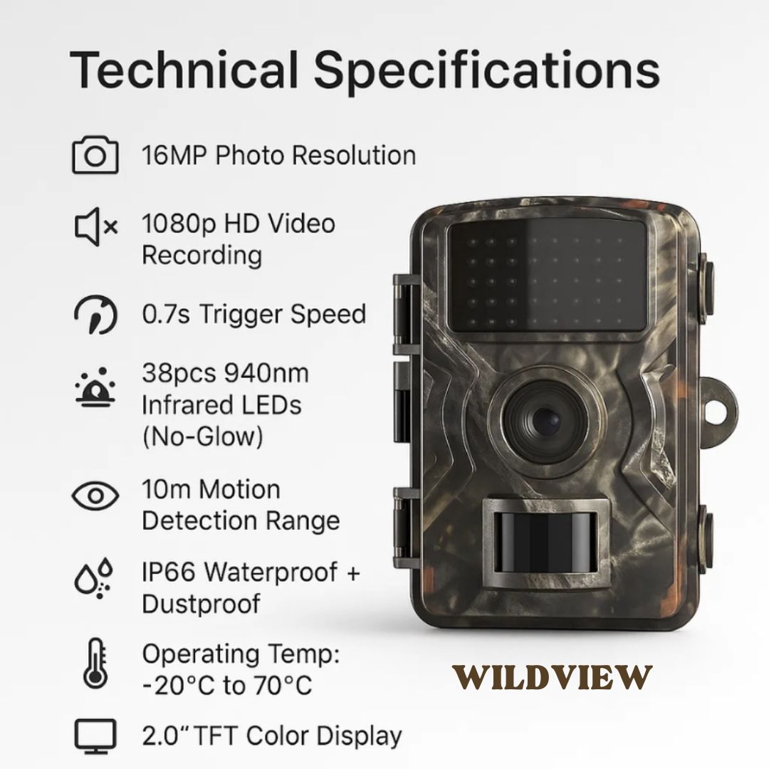 Fototrappola da 16 MP con visione notturna e sensore di movimento
