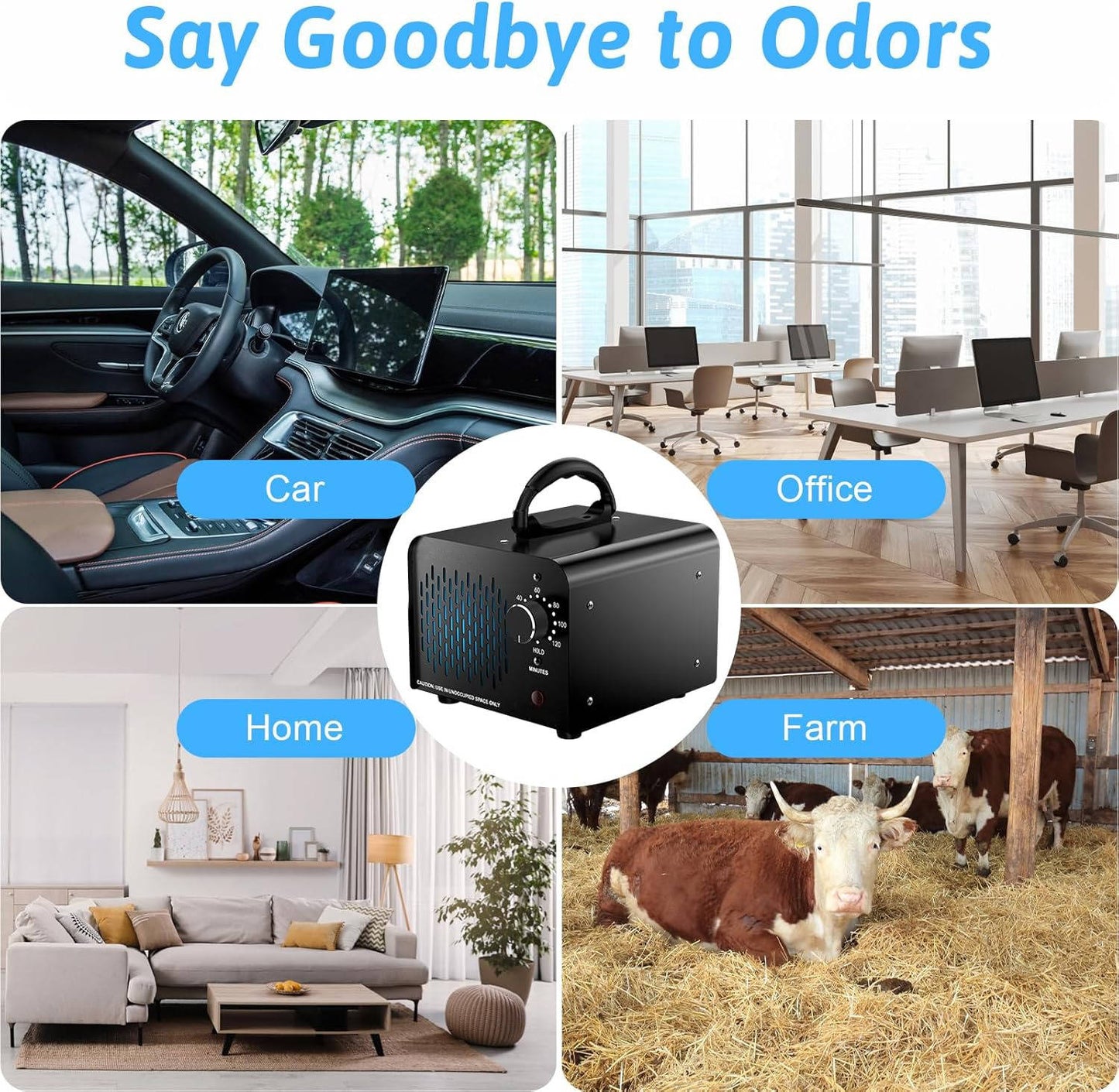 Generatore di Ozono ad Alta Capacità da 70.000 Mg/h con Neutralizzatore di Odori, Eliminazione Odori Fino a 6000 Piedi Quadrati, Ionizzatore e Ozonizzatore per Fumo, Auto, Seminterrato e Stanza degli Animali Domestici