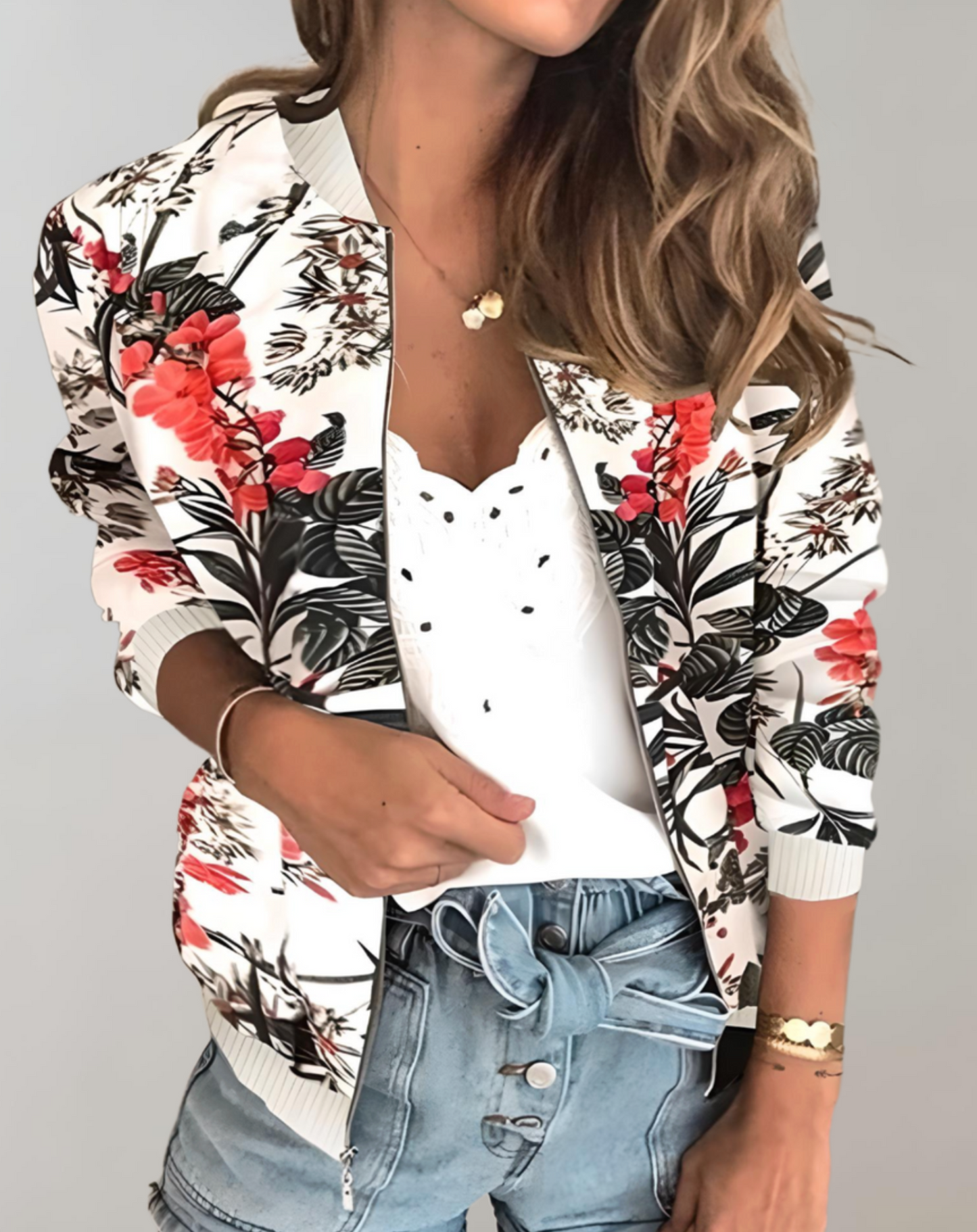 Giacca Bomber da Donna Elegante a Motivo Floreale